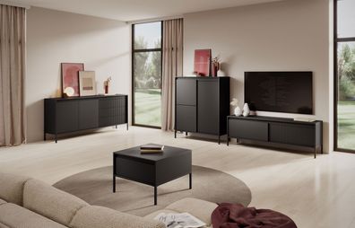 Modernes Wohnzimmer - Set C Balta, 4-teilig, Beine: Metall, Farbe: Schwarz, Push