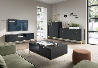 Wohnzimmer Komplett - Set O Worthing, 4-teilig, Farbe: Schwarz / Gold