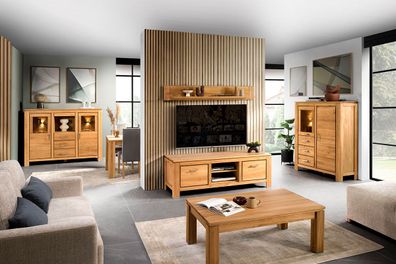 Wohnzimmer Komplett - Set F Balsa, 6-teilig, gewachst / geölt, Natur Eiche teilm