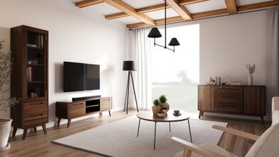 Wohnzimmer - Set K Engordany | 3-teilig | Farbe: Walnuss | Buche Vollholz massiv
