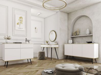 Wohnzimmer - Set A Horsham, 3-teilig, Farbe: Weiß, ABS-Kanten, Push-to-open Funk