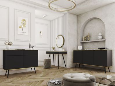 Wohnzimmer - Set E Horsham, 3-teilig, Farbe: Schwarz, Push-to-open Funktion, ein
