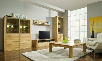 Wohnzimmer Komplett - Set L Jussara, 5 - teilig, teilmassiv, Farbe: Natur