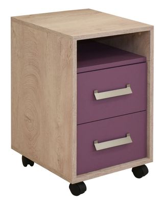Kinderzimmer - Rollcontainer Koa 10, Farbe: Eiche / Violett - Abmessungen: 64 x