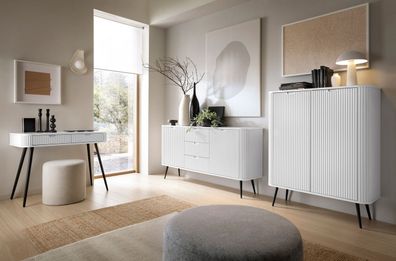 Wohnzimmer - Set C Makreb, 3-teilig, moderner gerillter Korpus, edle abgerundete