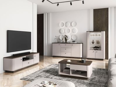 Wohnzimmer Komplett Set | 5-teilig | Farbe: Kaschmir / Eiche Windmill dunkel | S