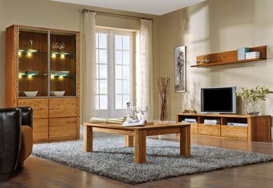 Wohnzimmer Komplett - Set B Jussara, 4 - teilig, teilmassiv, Farbe: Bernstein