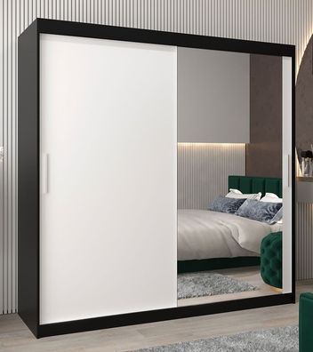 Schiebetürenschrank / Kleiderschrank Bisaurin 5C mit Spiegel, Farbe: Schwarz / W