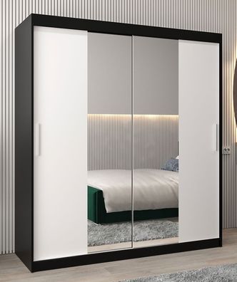 Schiebetürenschrank / Kleiderschrank Bisaurin 4B mit Spiegel, Farbe: Schwarz / W