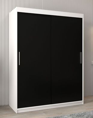 Schiebetürenschrank / Kleiderschrank Bisaurin 3A, Farbe: Weiß matt / Schwarz - A