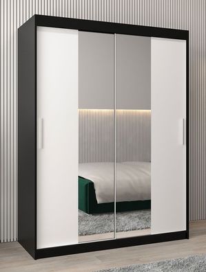 Schiebetürenschrank / Kleiderschrank Bisaurin 3B mit Spiegel, Farbe: Schwarz / W