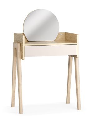 Schminktisch mit Spiegel | Farbe: Eiche / Beige | Maße: 69,5 x 42 x 114 cm | ein