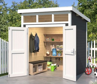 Gartenhaus G265 Carbongrau - 28 mm Blockbohlenhaus, Grundfläche: 3,78 m², Pultda