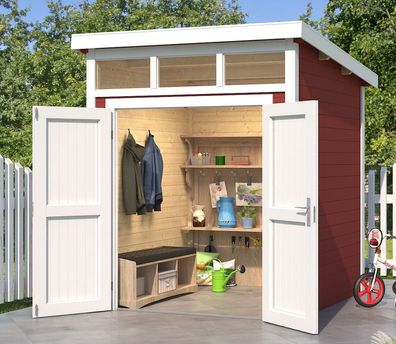 Gartenhaus G265 Schwedenrot - 28 mm Blockbohlenhaus, Grundfläche: 3,78 m², Pultd