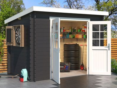 Gartenhaus G274 Carbongrau - 28 mm Blockbohlenhaus, Grundfläche: 4,56 m², Pultda