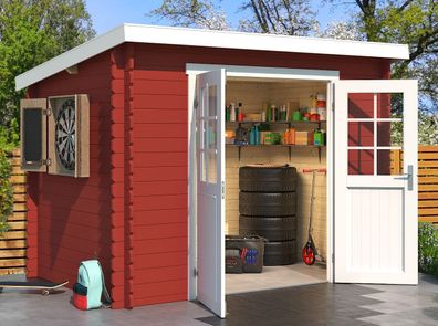 Gartenhaus G274 Schwedenrot - 28 mm Blockbohlenhaus, Grundfläche: 4,56 m², Pultd