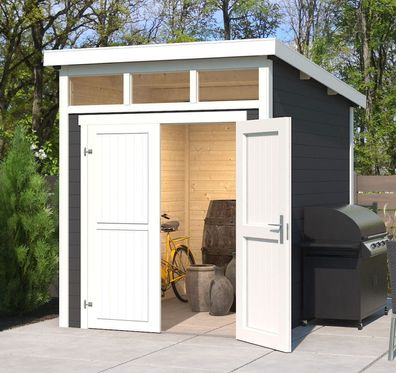 Gartenhaus G266 Carbongrau- 28 mm Blockbohlenhaus, Grundfläche: 4,75 m², Pultdac