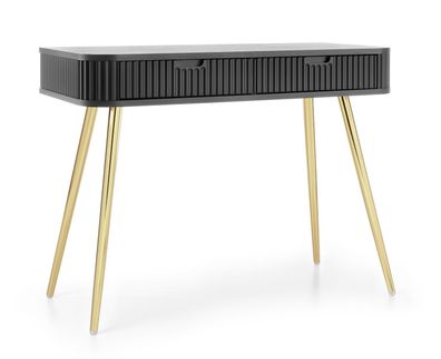 Schwarzer Schminktisch Makreb 24 mit Beine aus Metall in Gold, 80 x 103 x 49 cm,
