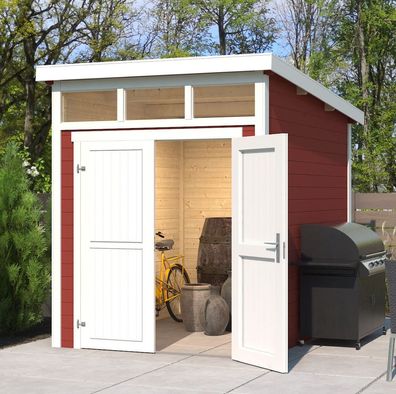 Gartenhaus G266 Schwedenrot - 28 mm Blockbohlenhaus, Grundfläche: 4,75 m², Pultd