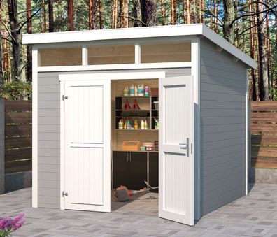 Gartenhaus G267 Lichtgrau - 28 mm Blockbohlenhaus, Grundfläche: 5,97 m², Pultdac