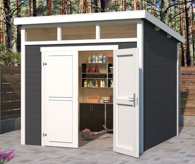 Gartenhaus G267 Carbongrau - 28 mm Blockbohlenhaus, Grundfläche: 5,97 m², Pultda