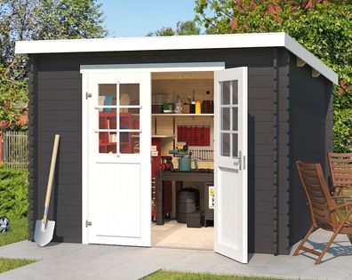 Gartenhaus G276 Carbongrau - 28 mm Blockbohlenhaus, Grundfläche: 6,05 m², Pultda