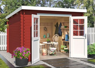 Gartenhaus G277 Schwedenrot - 28 mm Blockbohlenhaus, Grundfläche: 7,26 m², Pultd
