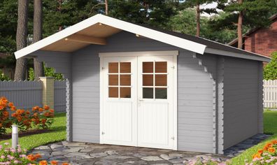 Gartenhaus G261 Lichtgrau - 34 mm Blockbohlenhaus, Grundfläche: 8,60 m², Satteld