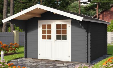 Gartenhaus G261 Carbongrau - 34 mm Blockbohlenhaus, Grundfläche: 8,60 m², Sattel