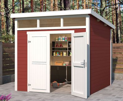 Gartenhaus G267 Schwedenrot - 28 mm Blockbohlenhaus, Grundfläche: 5,97 m², Pultd