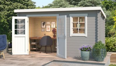 Gartenhaus G269 Lichtgrau - 28 mm Blockbohlenhaus, Grundfläche: 6,34 m², Pultdac