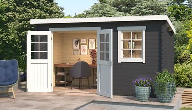 Gartenhaus G269 Carbongrau - 28 mm Blockbohlenhaus, Grundfläche: 6,34 m², Pultda