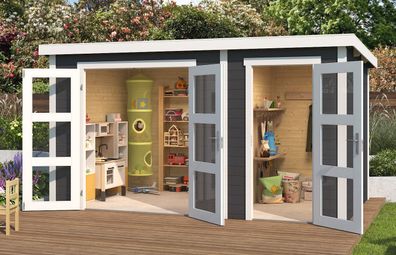 Gartenhaus G264 Carbongrau - 28 mm Blockbohlenhaus, Grundfläche: 8,78 m², Pultda