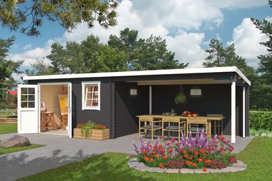 Gartenhaus G260 Carbongrau - 28 mm Blockbohlenhaus, Grundfläche: 20,32 m², Pultd