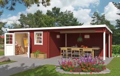 Gartenhaus G260 Schwedenrot - 28 mm Blockbohlenhaus, Grundfläche: 20,32 m², Pult