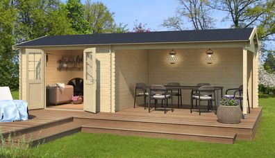 Gartenhaus G271 Natur - 28 mm Blockbohlenhaus, Grundfläche: 22,85 m², Satteldach