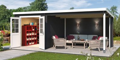 Gartenhaus G273 Carbongrau - 28 mm Blockbohlenhaus, Grundfläche: 15,74 m², Pultd