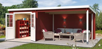 Gartenhaus G273 Schwedenrot - 28 mm Blockbohlenhaus, Grundfläche: 15,74 m², Pult