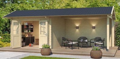 Gartenhaus G278 Natur - 34 mm Blockbohlenhaus, Grundfläche: 19,74 m², Satteldach