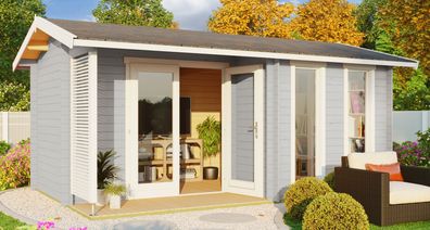 Gartenhaus G262 Lichtgrau - 28 mm Blockbohlenhaus, Grundfläche: 13,97 m², Sattel