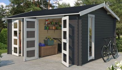 Gartenhaus G268 Carbongrau - 28 mm Blockbohlenhaus, Grundfläche: 15,96 m², Satte