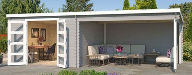 Gartenhaus G270 Lichtgrau - 28 mm Blockbohlenhaus, Grundfläche: 22,85 m², Pultda