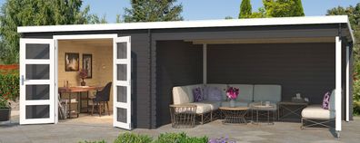 Gartenhaus G270 Carbongrau - 28 mm Blockbohlenhaus, Grundfläche: 22,85 m², Pultd