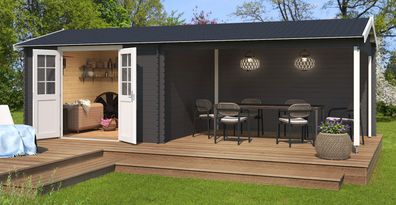 Gartenhaus G271 Carbongrau - 28 mm Blockbohlenhaus, Grundfläche: 22,85 m², Satte