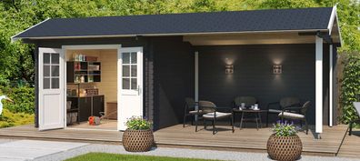 Gartenhaus G278 Carbongrau - 34 mm Blockbohlenhaus, Grundfläche: 19,74 m², Satte