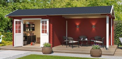 Gartenhaus G278 Schwedenrot - 34 mm Blockbohlenhaus, Grundfläche: 19,74 m², Satt