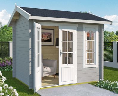 Gartenhaus G222 Lichtgrau inkl. Fußboden - 44 mm Blockbohlenhaus, Grundfläche: 4