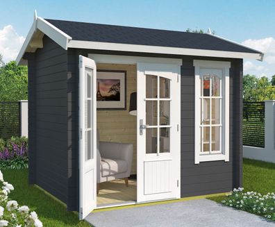 Gartenhaus G222 Carbongrau inkl. Fußboden - 44 mm Blockbohlenhaus, Grundfläche: