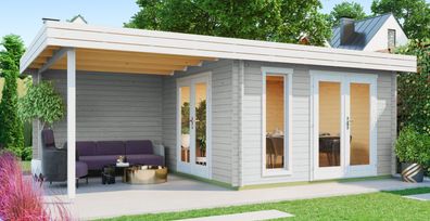 Gartenhaus G285 Lichtgrau inkl. Fußboden - 44 mm Blockbohlenhaus, Grundfläche: 2