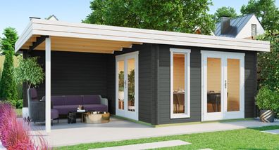 Gartenhaus G285 Carbongrau inkl. Fußboden - 44 mm Blockbohlenhaus, Grundfläche: